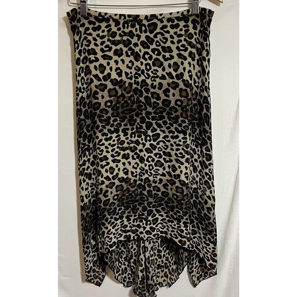 Animal Print Silk Skirt Brown Multi-Tone Lined Hi Low western Boho festival K - Picture 1 of 7